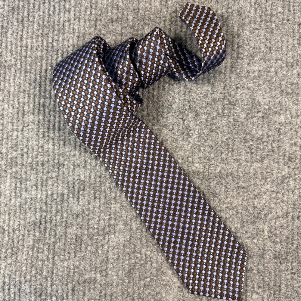 Brooks Brothers Mens Silk Tie Blue Brown Geometric Diamond Pattern Made in USA
